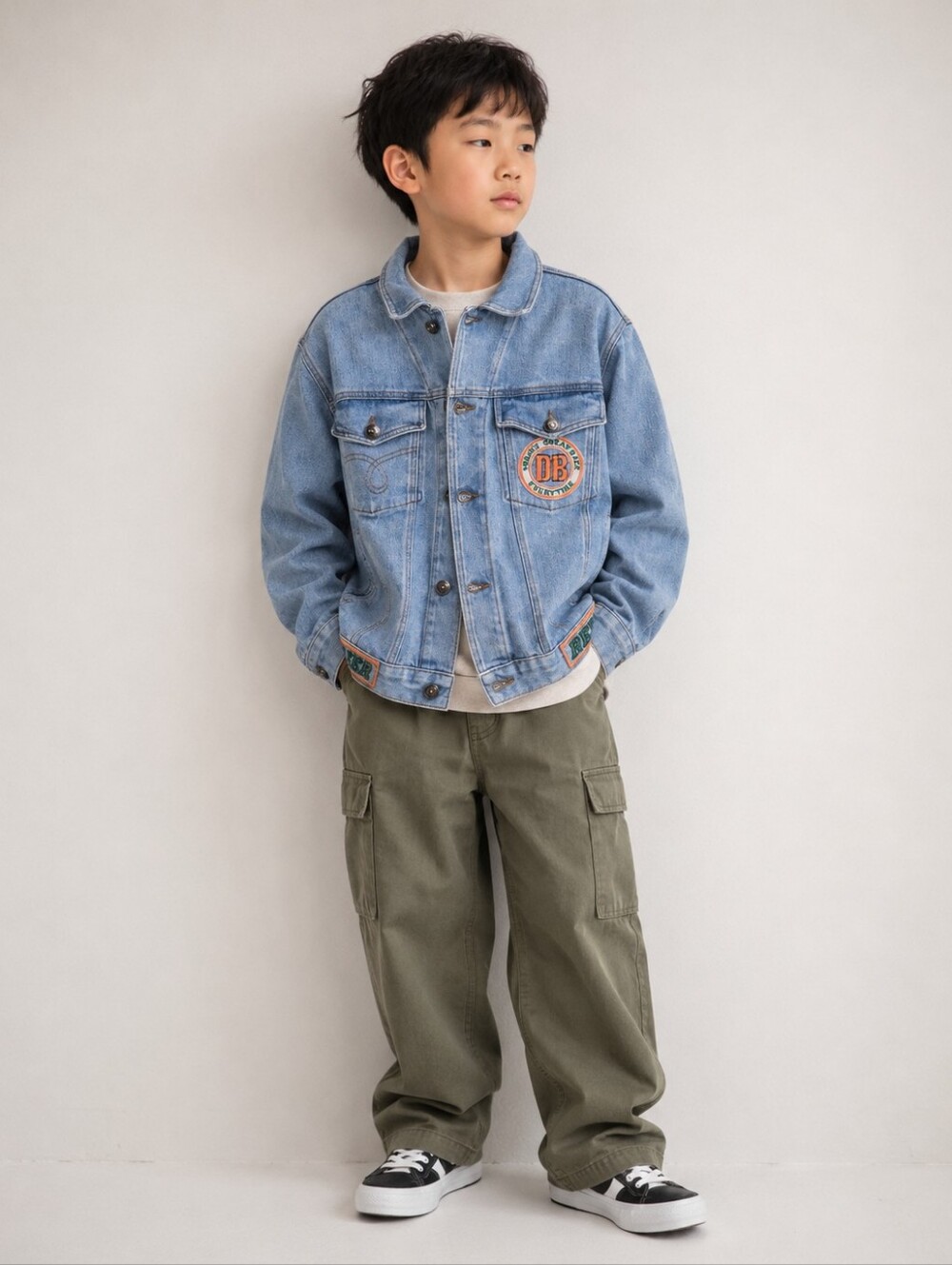 Vintage Speed Racer Denim Jacket Boys 11 Racing Patches Light Wash 90s Y2K